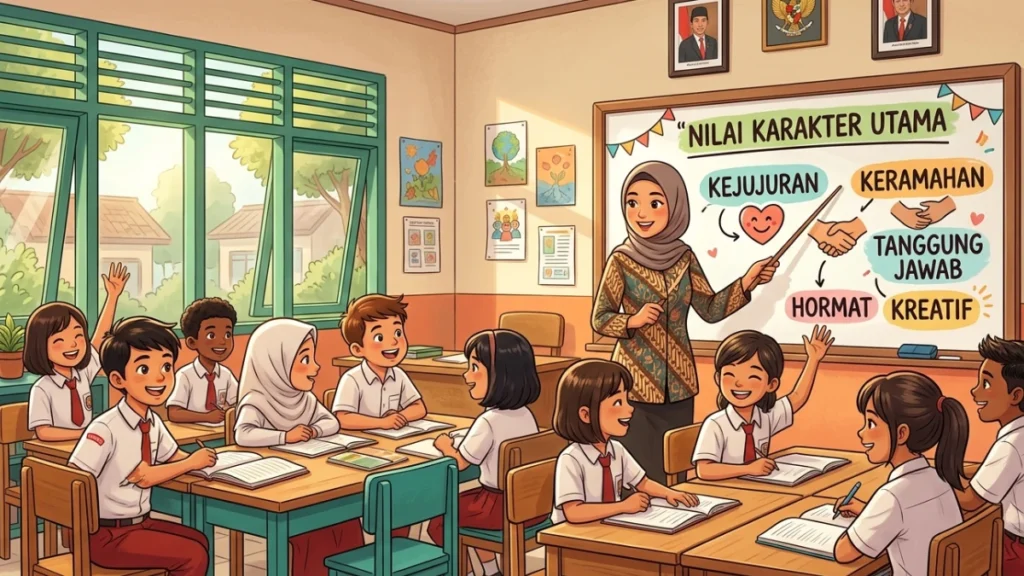 Ilustrasi guru mengajar mata pelajaran PABP singkatan dari pendidikan agama dan budi pekerti di kelas