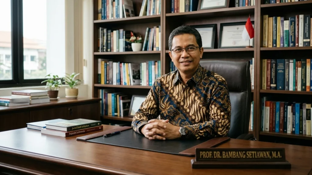 Seorang dekan fakultas duduk di meja kerja akademik sebagai ilustrasi jabatan dekan di perguruan tinggi Indonesia. Dekan adalah singkatan dari — pertanyaan ini cukup sering muncul di mesin pencari.