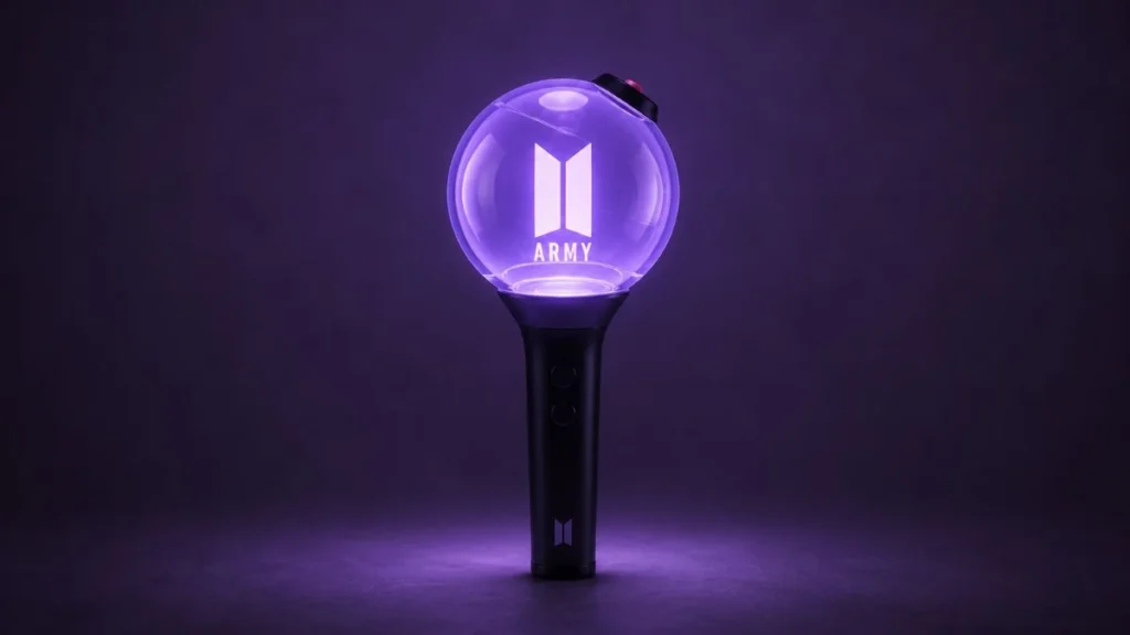 Alt text: army singkatan dari adorable representative mc for youth — lightstick ungu fandom BTS