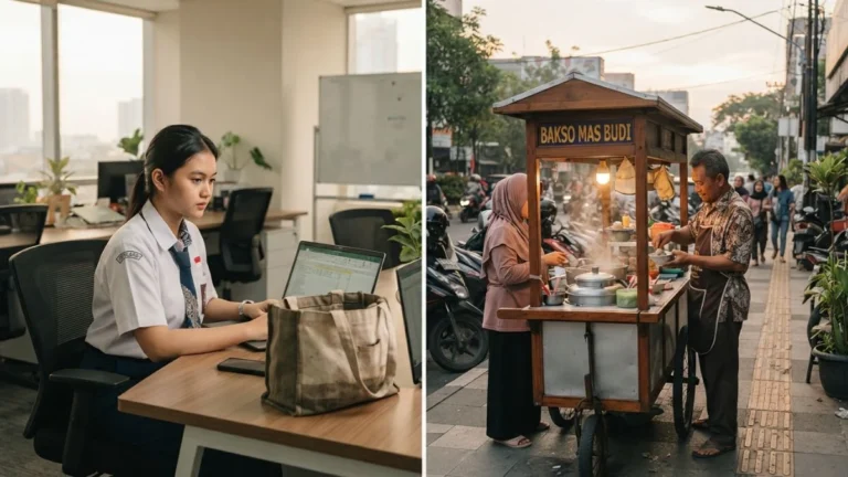 pkl singkatan dari praktik kerja lapangan dan pedagang kaki lima — siswa magang dan gerobak jajanan