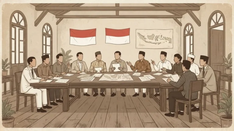 Ilustrasi sidang BPUPKI 1945, badan yang merumuskan dasar negara dan persiapan kemerdekaan Indonesia