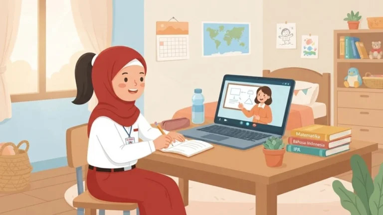 Ilustrasi siswa sekolah dasar belajar dari rumah lewat laptop saat PJJ (Pembelajaran Jarak Jauh) diberlakukan